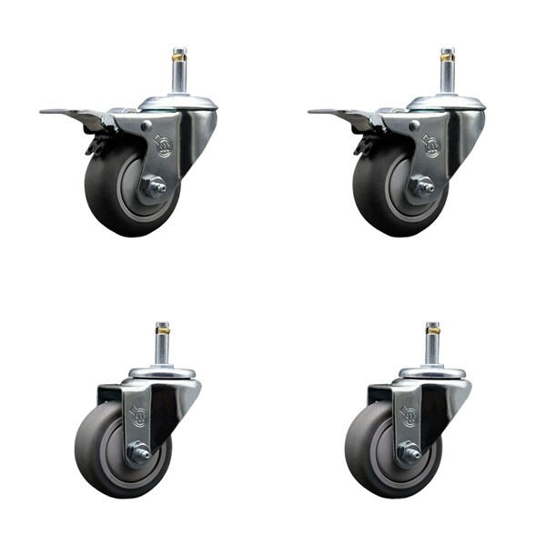 Service Caster 3'' Thermo Rubber Swivel 7/16'' Stem Caster Set 2 Total Lock Brake, 4PK SCC-GRTTL20S314-TPRB-716138-2-S-2 - main